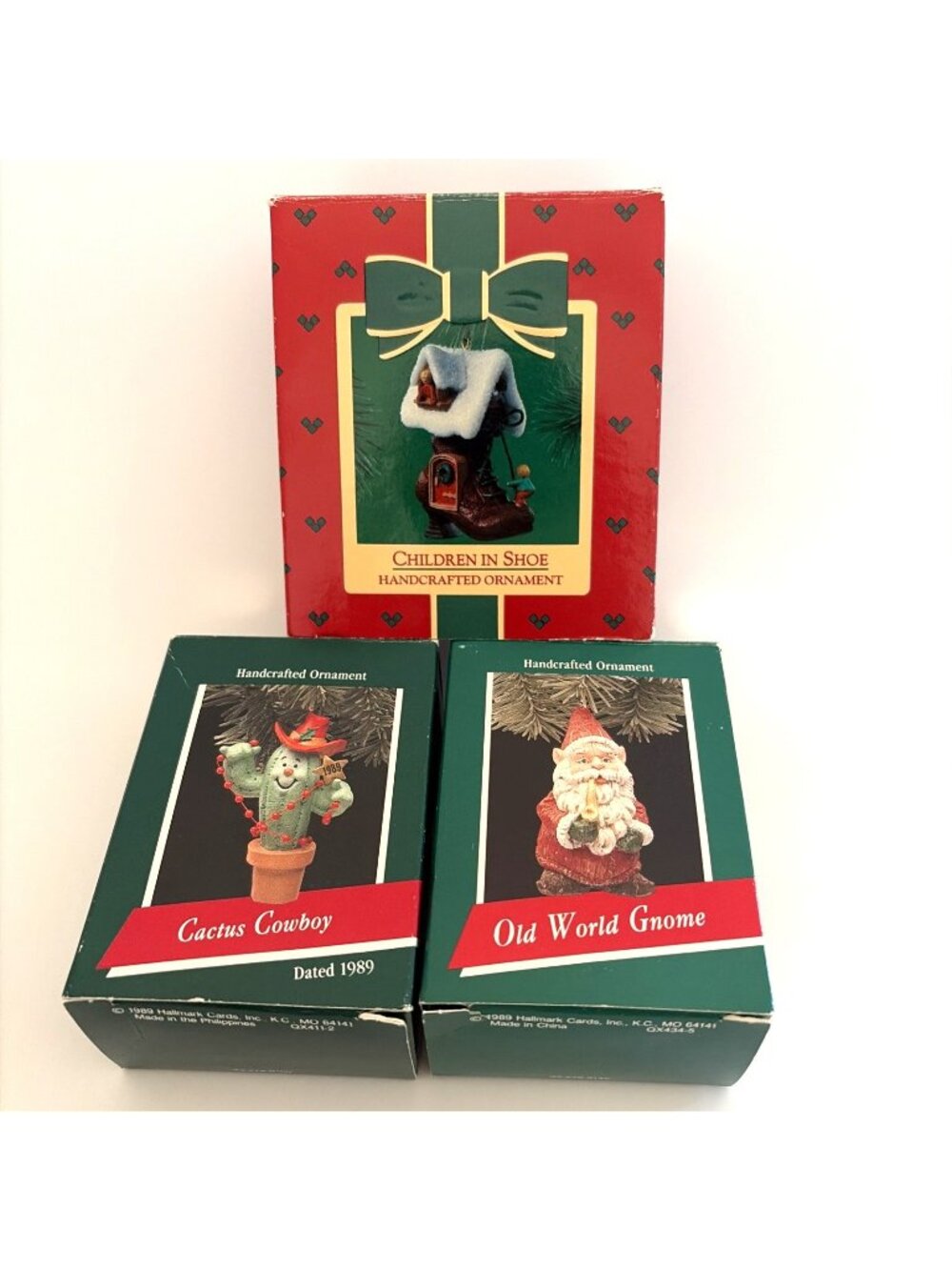 Vintage Hallmark Christmas Ornaments Lot 3 Cactus Cowboy Gnome Children Shoe